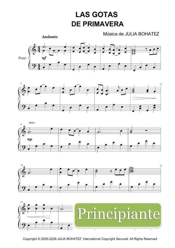Las Gotas de Primavera – Partitura fácil para piano (principiantes)