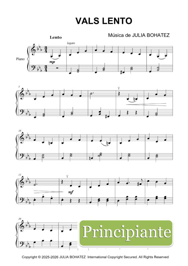 Vals lento – Partitura fácil para piano (principiantes)