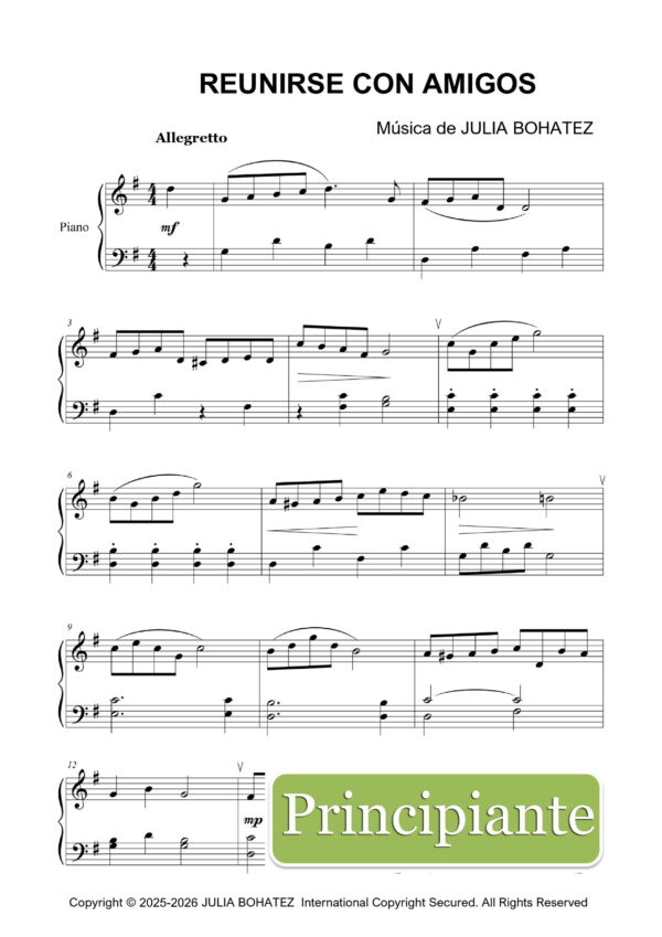 Reunirse con Amigos – Partitura fácil para piano (principiantes)