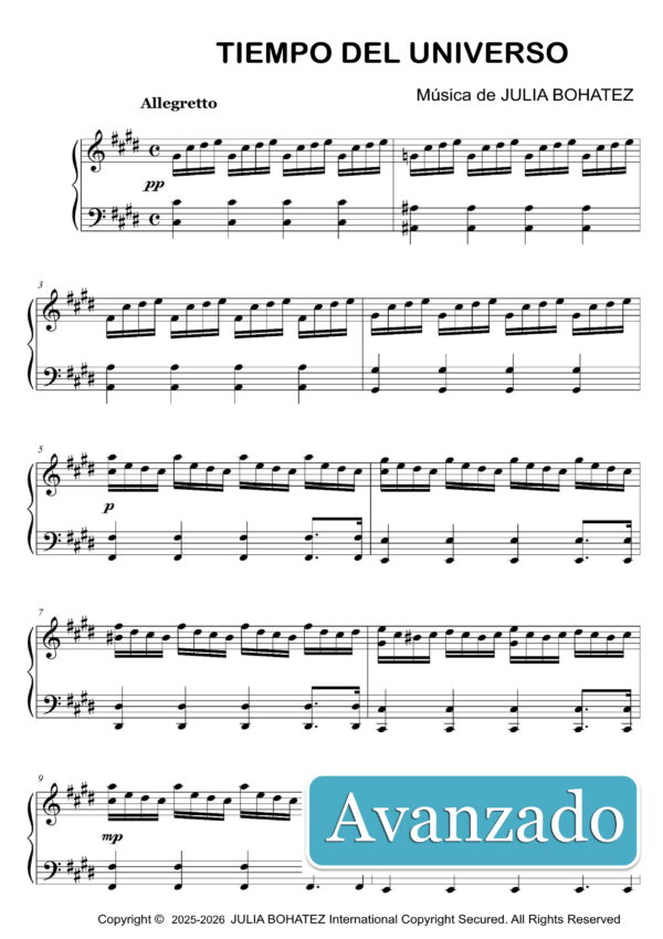 Tiempo del Universo – Partitura para piano (nivel avanzado)
