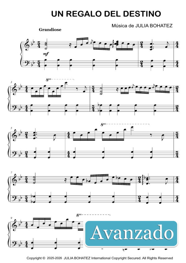 Un regalo del destino – Partitura para piano (nivel avanzado)