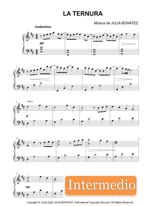La Ternura – Partitura para piano (nivel intermedio)